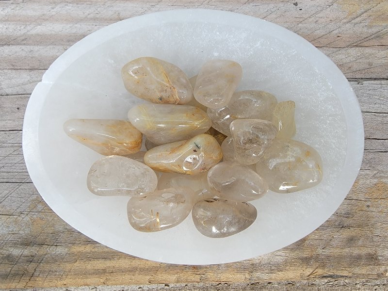 Golden Rutilated Quartz Tumbles Tumbles Lowcountry Crystals | Healing Gemstones, Crystal Jewelry, and Spiritual Gifts