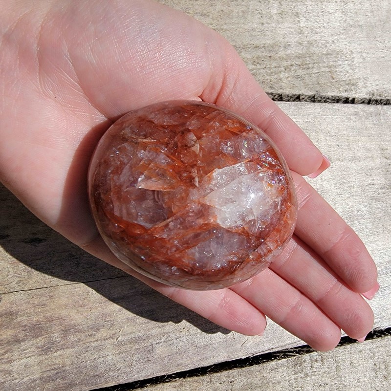 Large Fire Quartz Palm Stone Palm Stones Lowcountry Crystals | Healing Gemstones, Crystal Jewelry, and Spiritual Gifts
