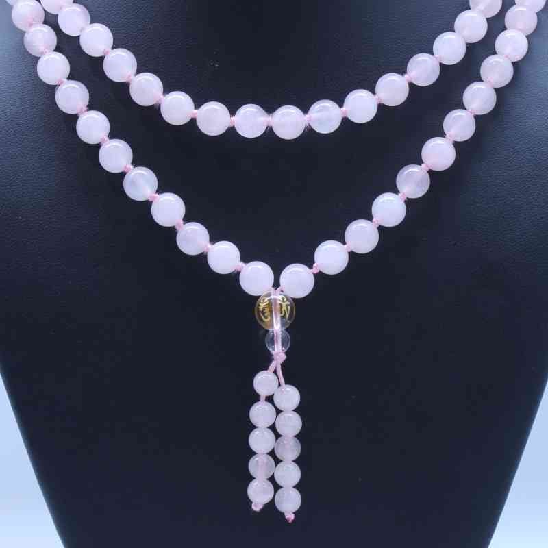 Rose Quartz Mala Bead Necklace –  Length: 22 8mm Beads Malas Lowcountry Crystals | Healing Gemstones, Crystal Jewelry, and Spiritual Gifts