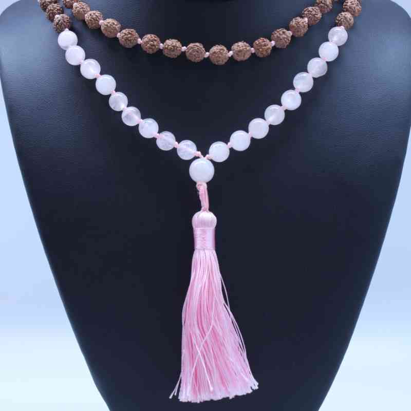 Rose Quartz Mala Bead Necklace –  Length: 23 8mm Beads Malas Lowcountry Crystals | Healing Gemstones, Crystal Jewelry, and Spiritual Gifts