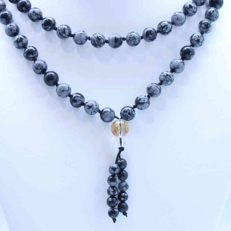 Snowflake Obsidian Mala Bead  Necklace –  Length: 22  8mm Beads Malas Lowcountry Crystals | Healing Gemstones, Crystal Jewelry, and Spiritual Gifts