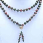 Unakite Mala Bead Necklace –  Length: 22  8mm Beads Malas Lowcountry Crystals | Healing Gemstones, Crystal Jewelry, and Spiritual Gifts