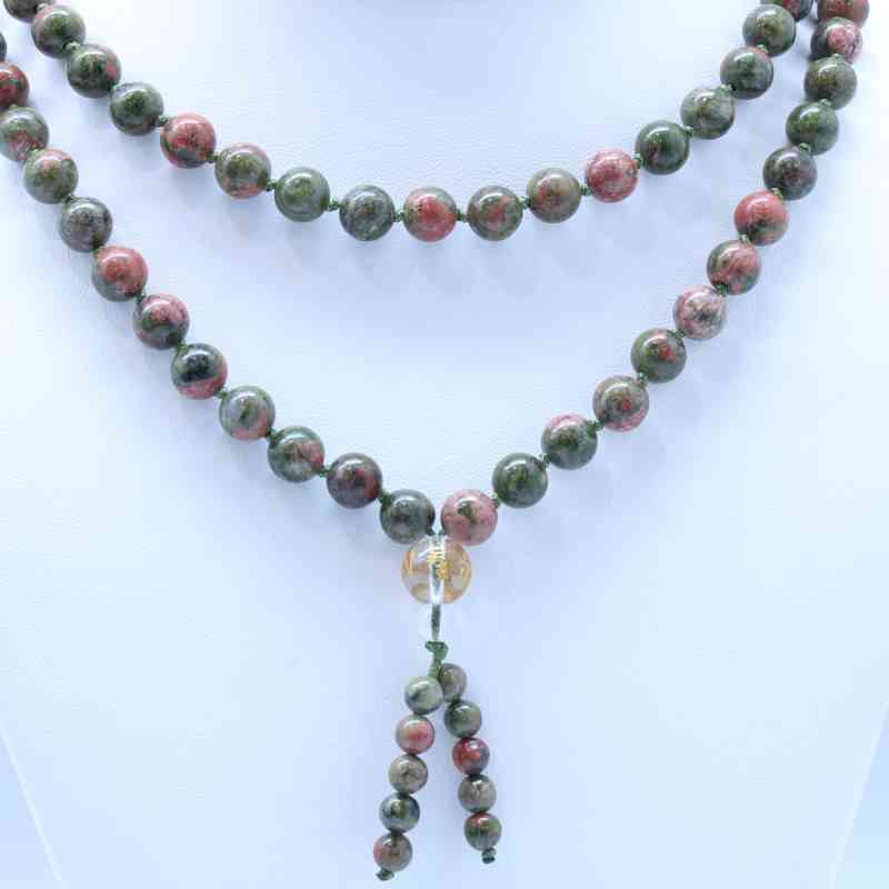 Unakite Mala Bead Necklace –  Length: 22  8mm Beads Malas Lowcountry Crystals | Healing Gemstones, Crystal Jewelry, and Spiritual Gifts