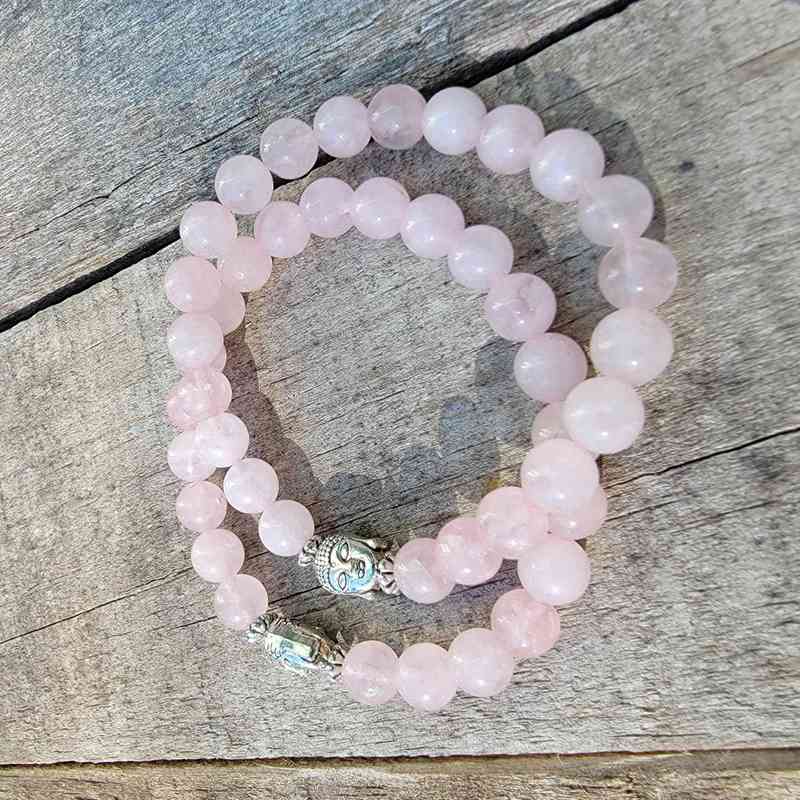 Rose Quartz Stretchy Bracelet with Buddha Charm Bracelets Lowcountry Crystals | Healing Gemstones, Crystal Jewelry, and Spiritual Gifts
